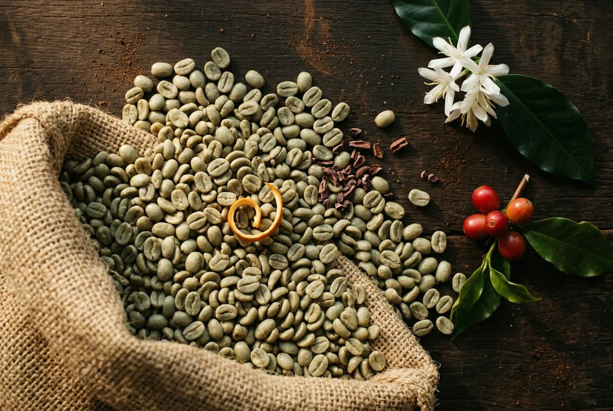 Café verde Arábica en costal de yute